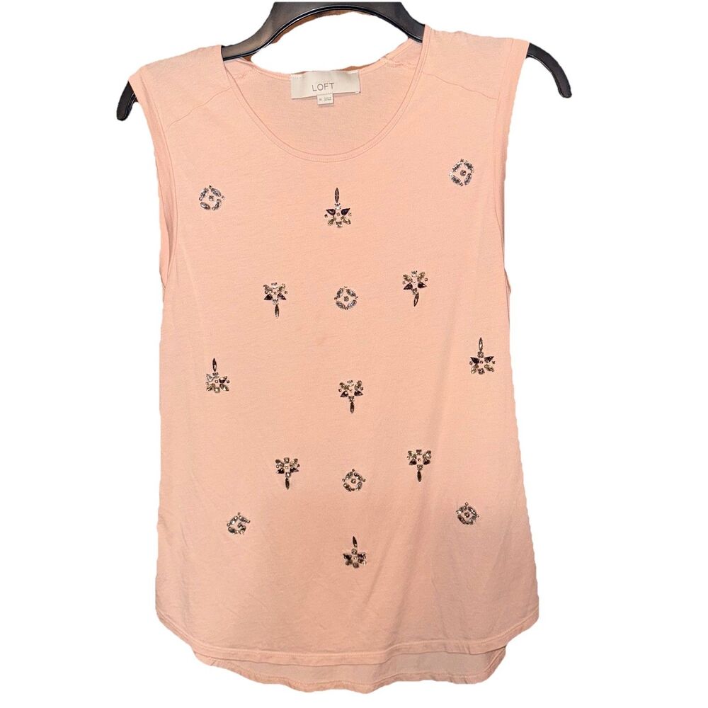 Loft Sleeveless Blouse Blush With Jewels Gems Medium